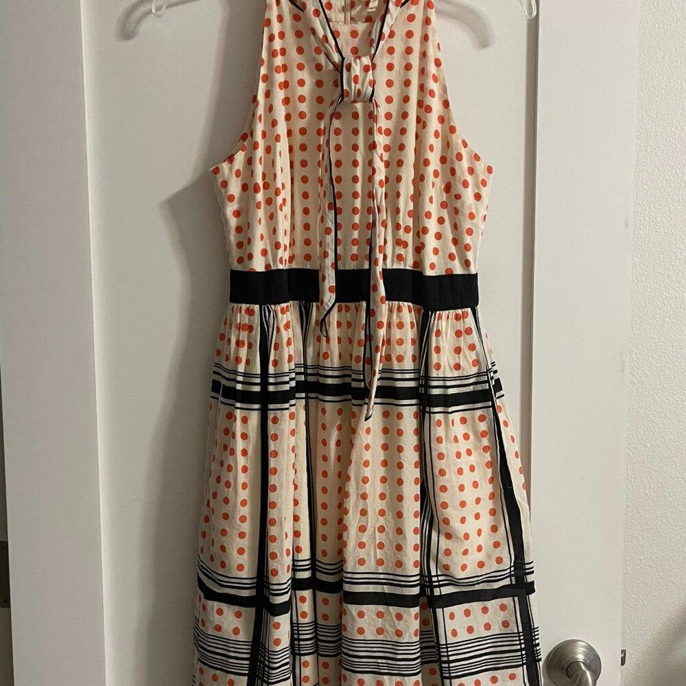 Anthropologie Maeve Star Turn Dress Size 4 Polka Dot Tie Neck Fit and Flare